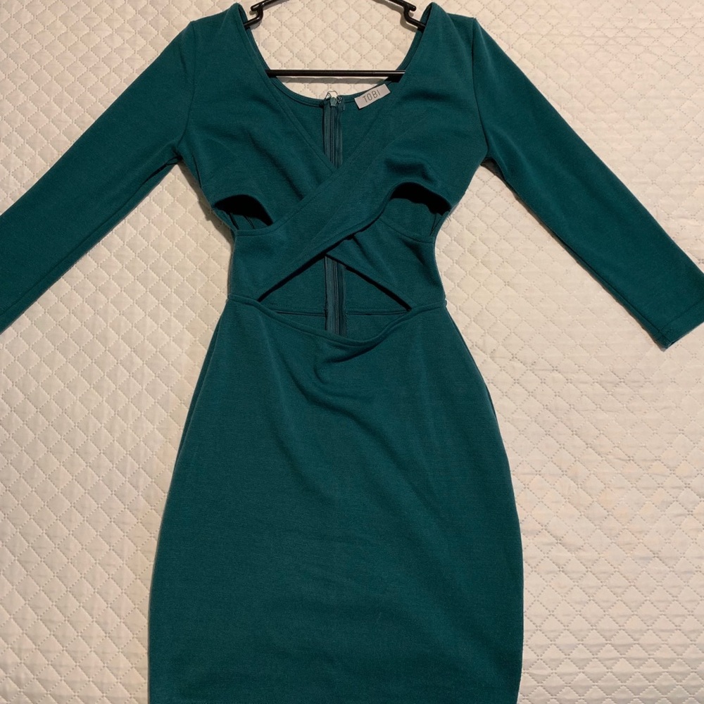 Cut-out teal dress
